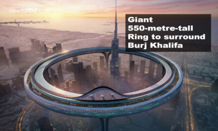 A stunning future concept for Dubai’s skyline is revealed: A giant 550-meter-high ring that will surround the Burj Khalifa